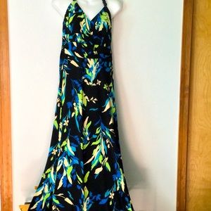Sweet Maxi Dress black multi color floral worn 1x